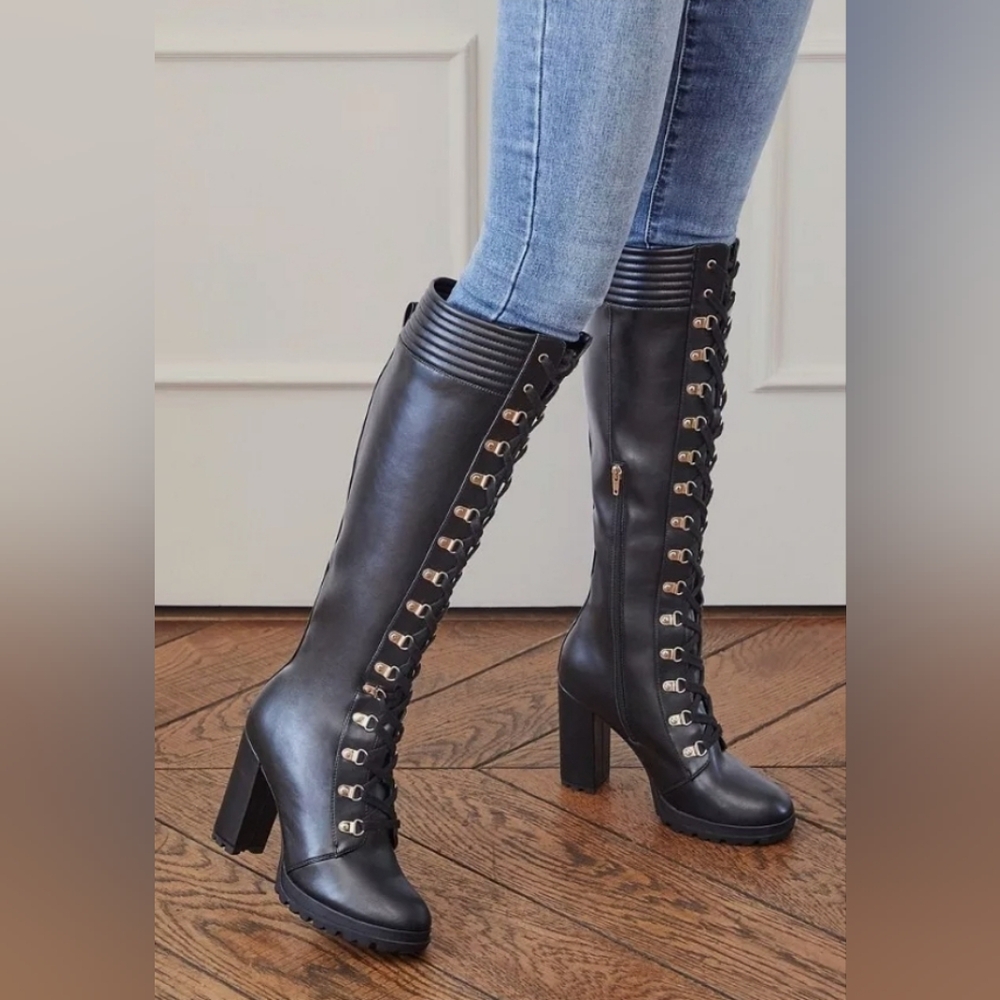 Eliza Lace-Up Heeled Boot/Zip closure 4.5" heel